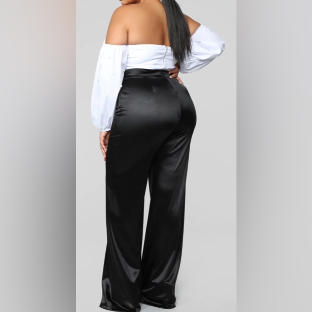1X Satin Black Wide Leg Pant - Picture 4 of 5